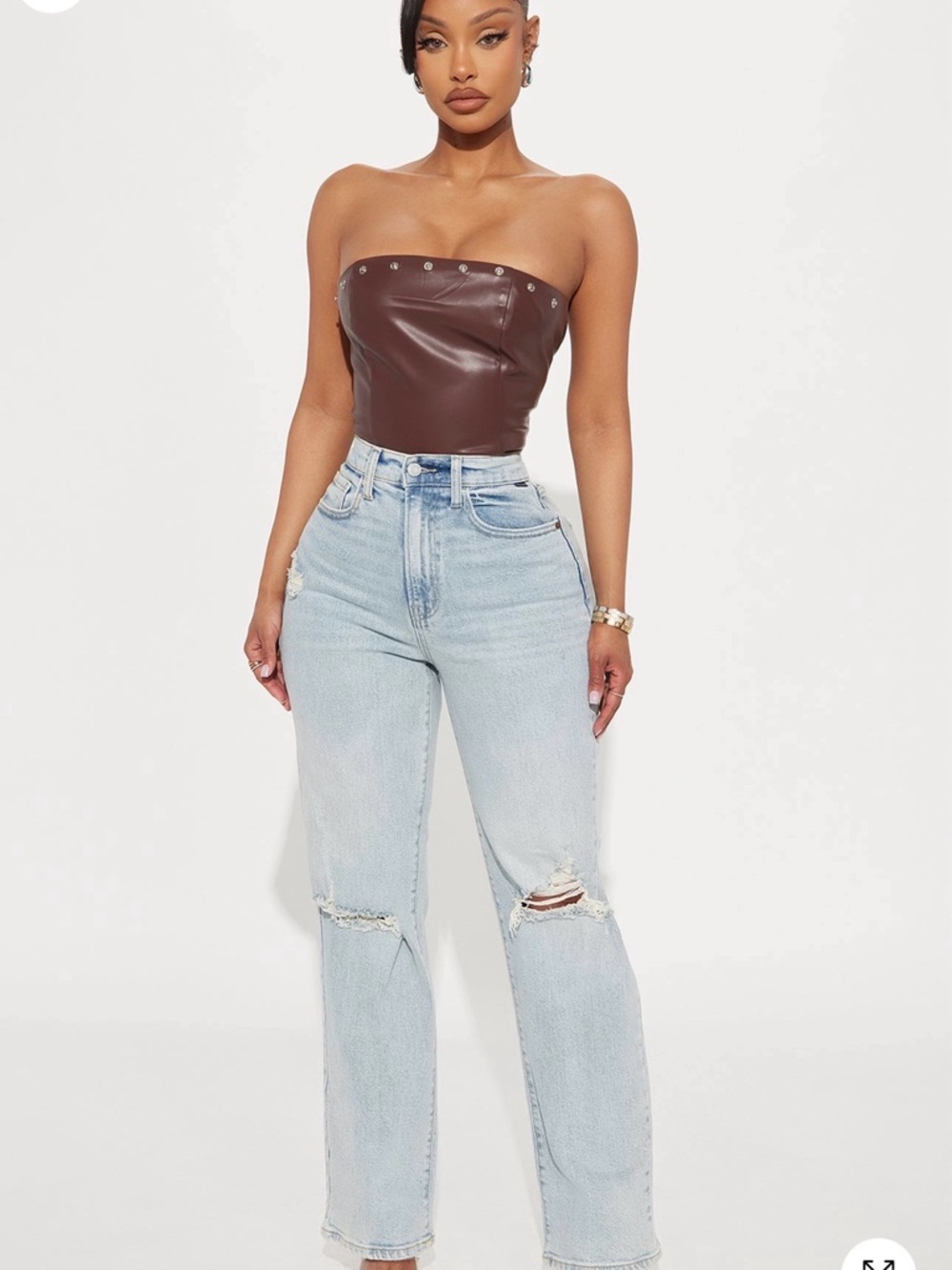 Fashion Nova Everyday High-Rise Straight Leg Jeans - Light Blue Distressed